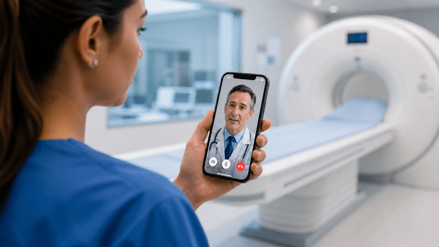 Physician reviewing imaging studies remotely